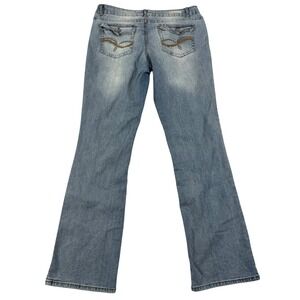 LEI Vintage Y2K Bootcut Jeans 15 Long Light Wash Low Rise Embroidered Pockets